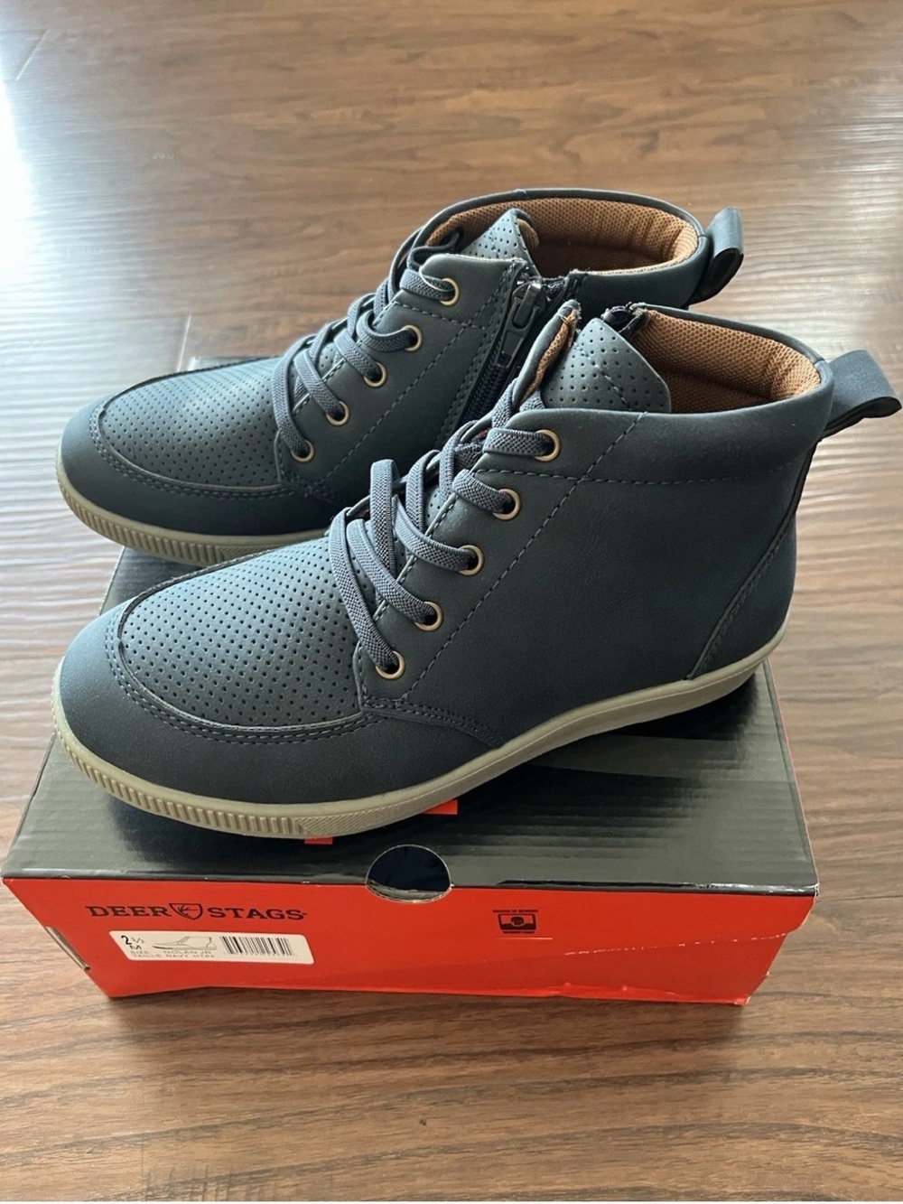 Deer Stags Kids Gray High-Top Sneaker with Tan Lining
